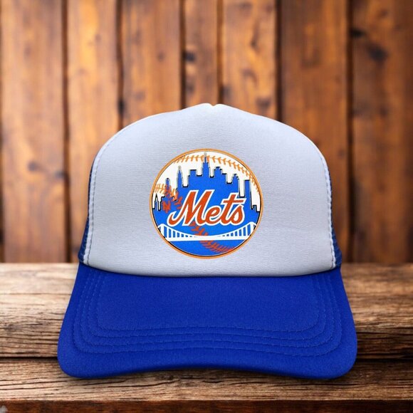New York Mets Mens Trucker Hat Blue Snapback Adjustable Snapback Baseball Cap - Picture 1 of 4